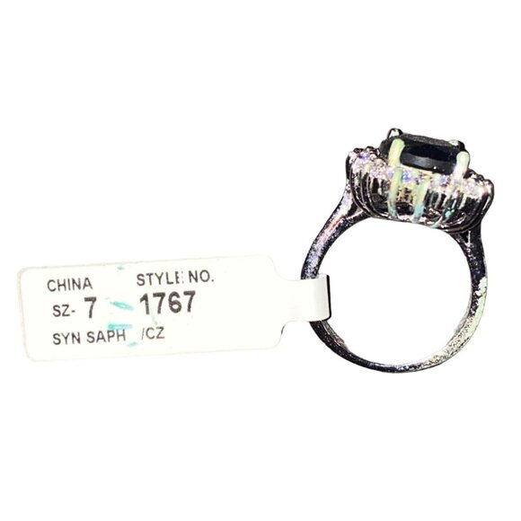 Synthetic Sapphire Ring 7 Women CZ Cubic Zirconia Blue Silver 1767 - Picture 3 of 6